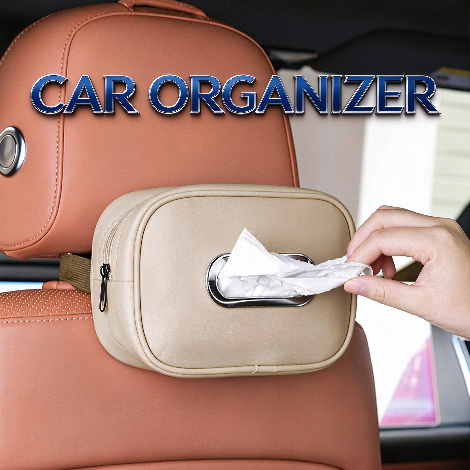 Tissue Box Portable storage Holder Leather Car Center Console Armrest Napkin Box Sun Visor Backseat Tissue Case with Fix Stra