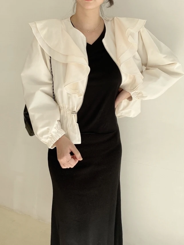 Koreańska kurtka damska z zamkiem błyskawicznym, nowa kolekcja wiosenna, modna, ze ściągaczem w talii, z podkreślonym dołem, wysokiej jakości odzież wierzchnia.