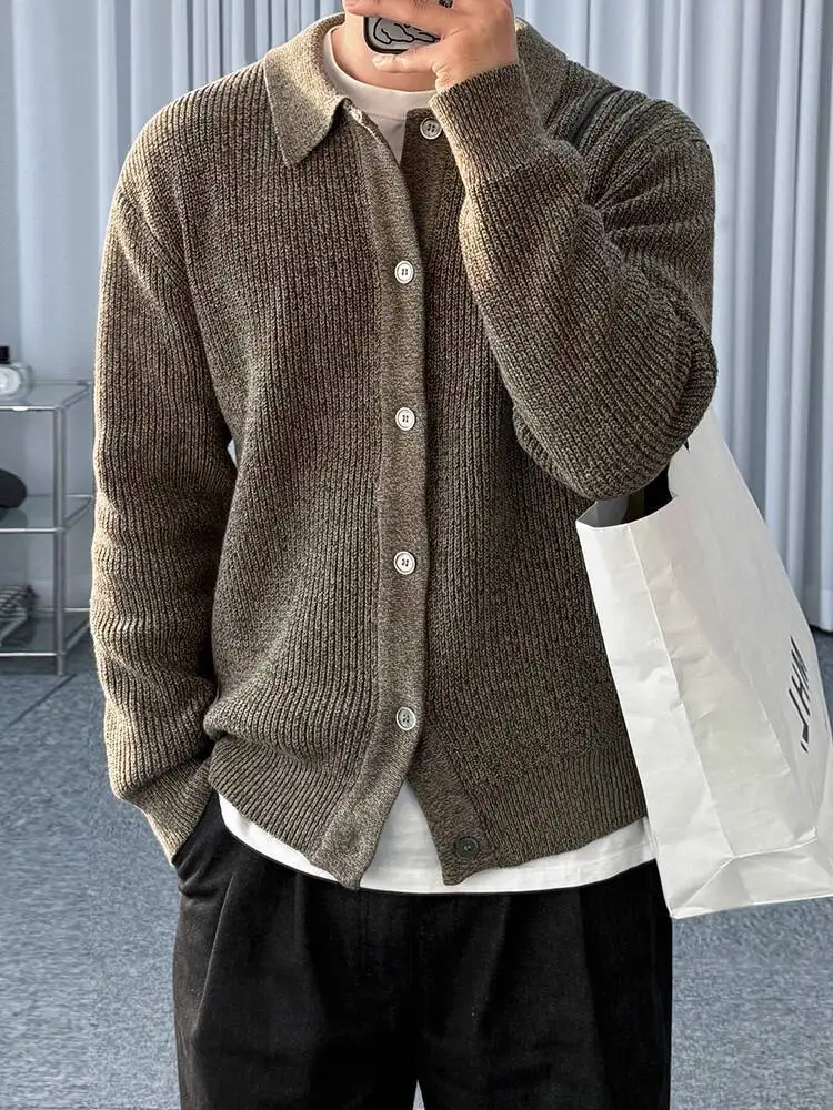 

SYUHGFA, мужской кардиган с отложным воротником в корейском стиле, однобортный однобортный вязаный топ, свободные мужские свитера, осень 2023 г.
