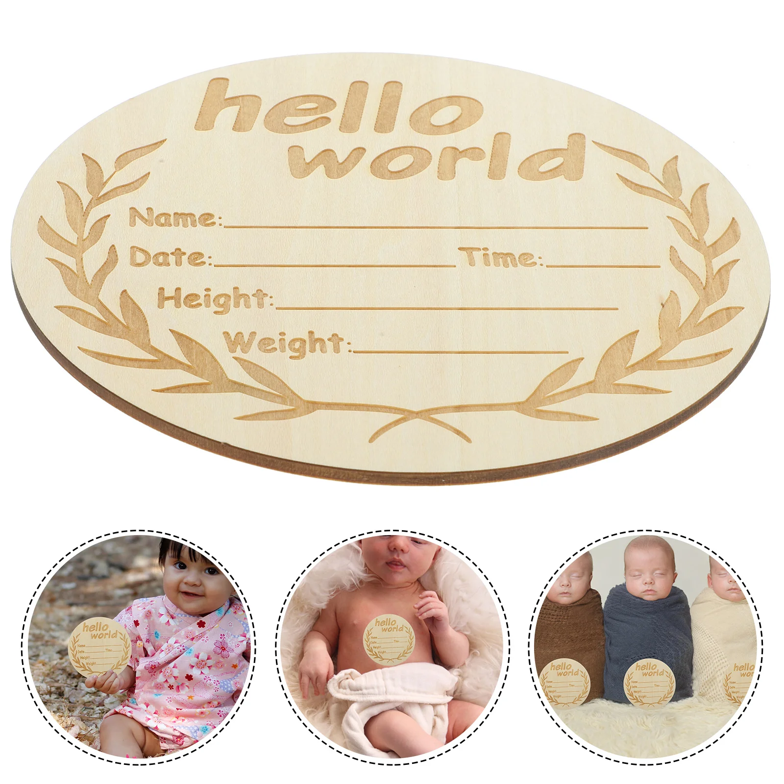 Baby Birth Wooden Sign Newborn Name Announcement Nursery Infant Round Creative Basswood Plywood