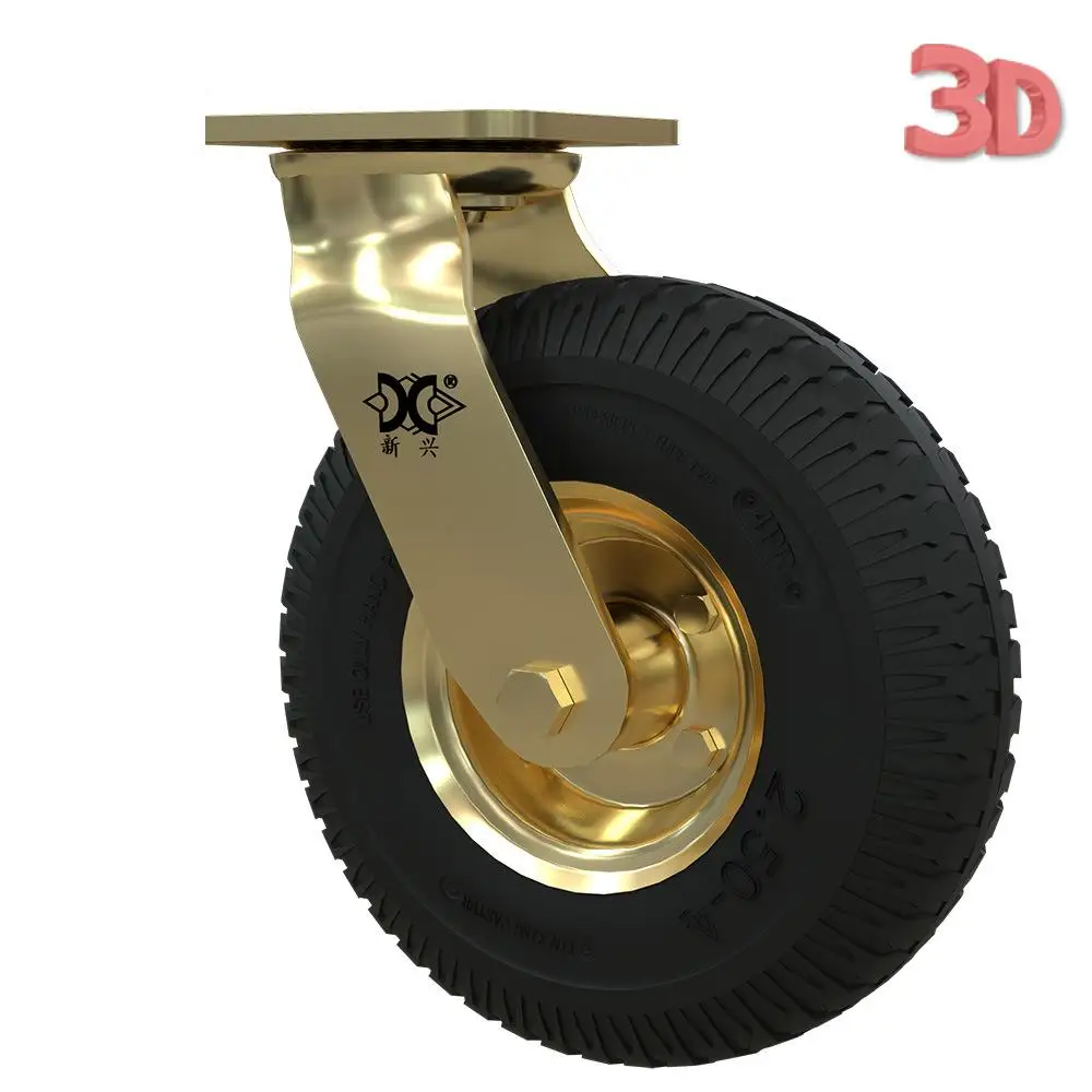 

1 Pc Caster 8-inch Gold-plated Inflatable Wheel Rubber Hotel Luggage Cart Universal Caster