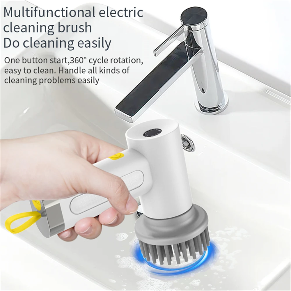 Electric Spin Scrubber Portable Cordless Power Cleaning Brush for Bathroom Kitchen Sink IPX6 Waterproof 2 Rotating Speeds 3 Head