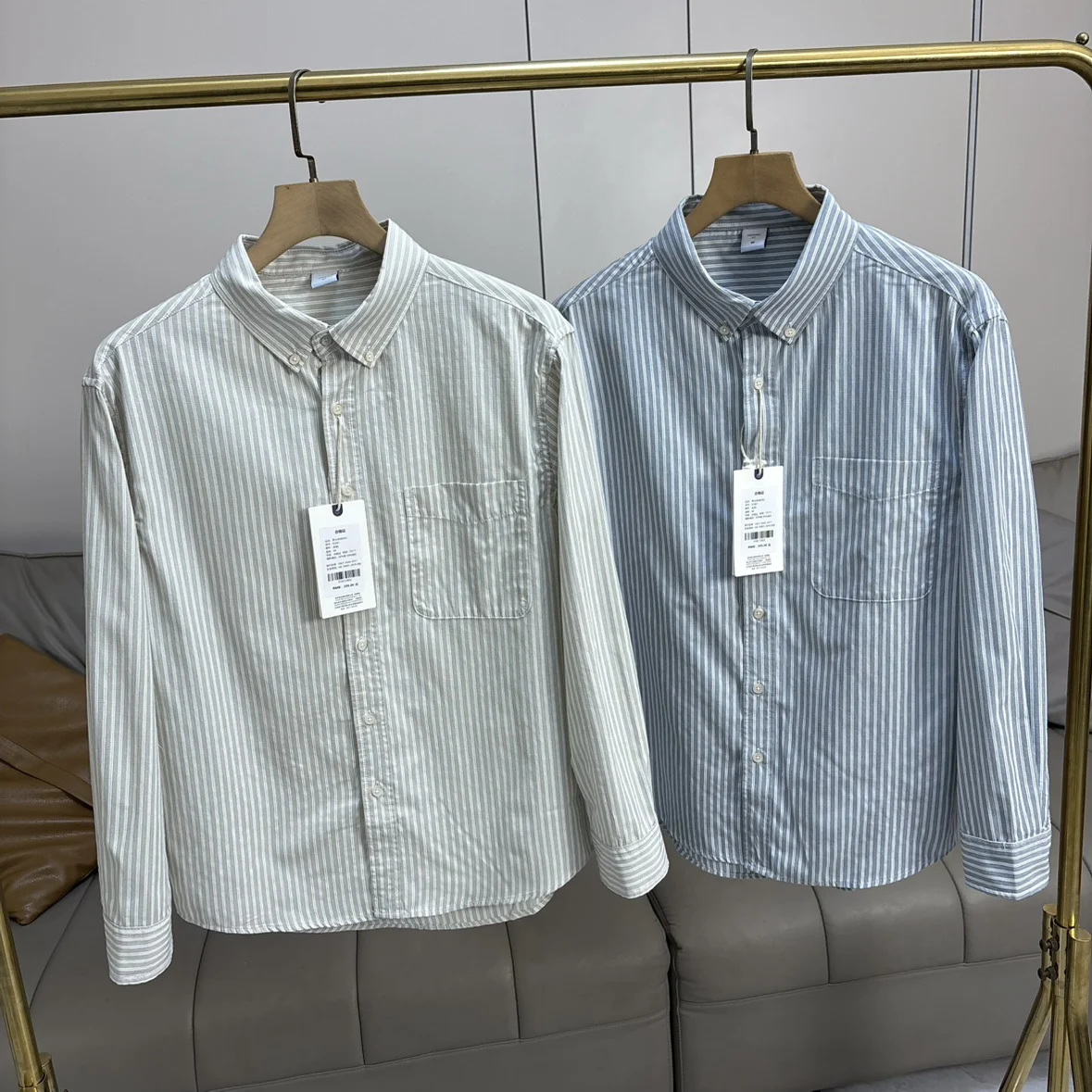 

Comfortable Breathable Men's Busin Casual Striped irt Long Sve Early Spring New Arrival Versatile Cotton Stand Fit