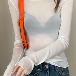 Langes weibliches Ärmel schwarzer Mesh -Trikot, weibliche Blusen, transparent, Punk -Clubris, Strandhemd, Tees, sexy, Frühling, Sommer 8 Hauptverkäufe transparente Bluse mit Mango - №7