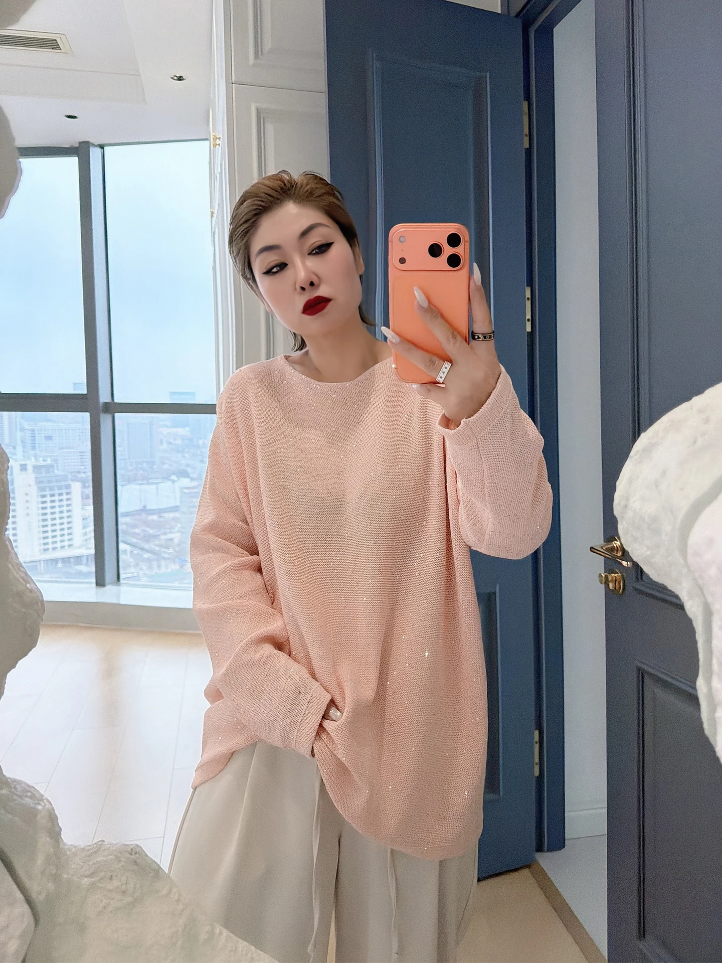 

Luminous Commute Large Size Women's Loose Knitted T-Shirt Base Shirt 200 Pounds Fat MM Versatile Lazy Style Top