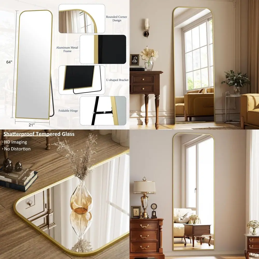 

Напольное зеркало с арочным каркасом, 64x21, золотое, подходит для спальни или гостиной