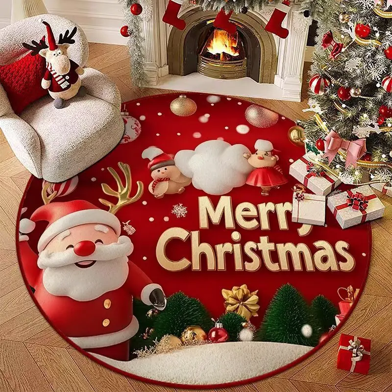 VIKAMA Round Flannel Living Room Coffee Table Carpet, Bedroom Bedside Blanket, Soft And Cool New Christmas-Style Home Decoration
