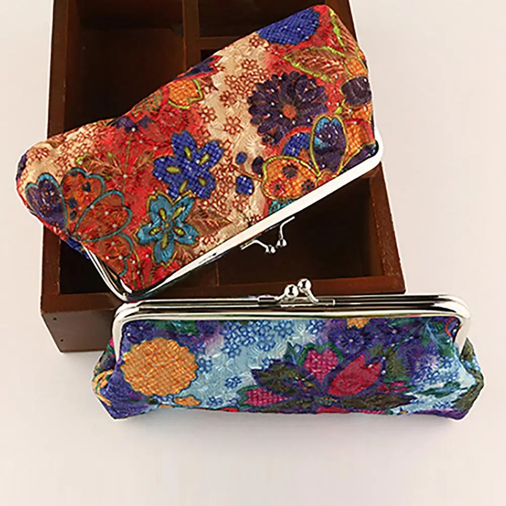 Wallet Embroidery Wear-resistant Large Capacity Elegant Hasp Closure Flower Cotton Embroidery Hasp Pouch Wallet For Party