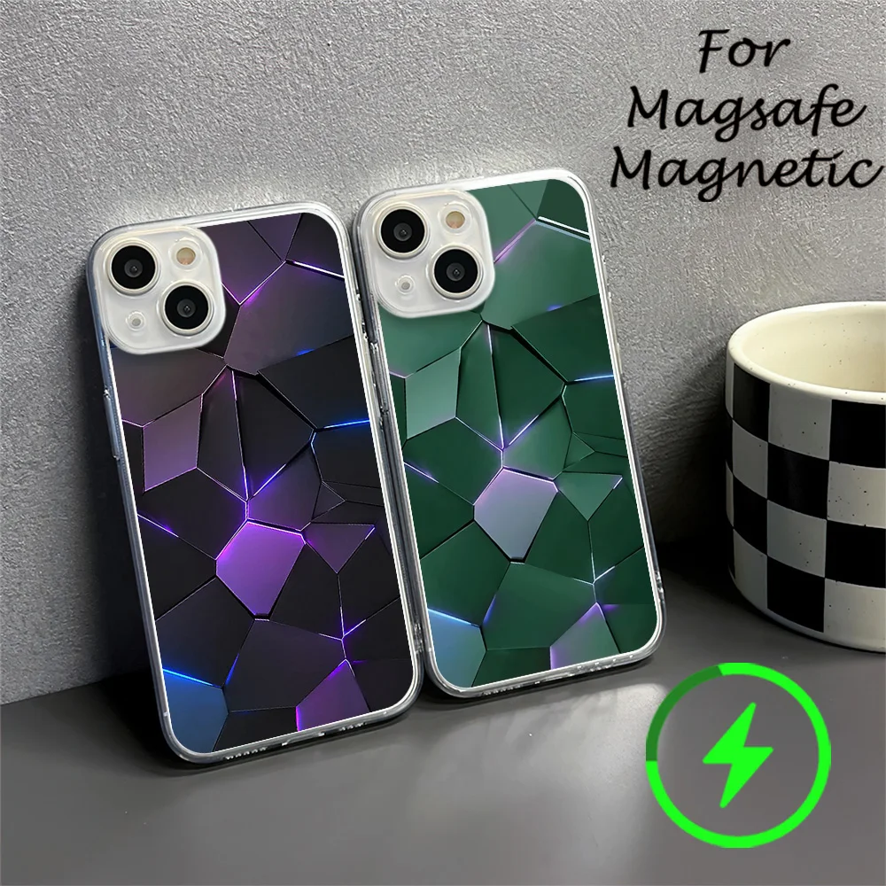 Science and technology sense geometry Phone Case For IPhone 15 14 13 12 11 Transparent Magnetic Suction Cover