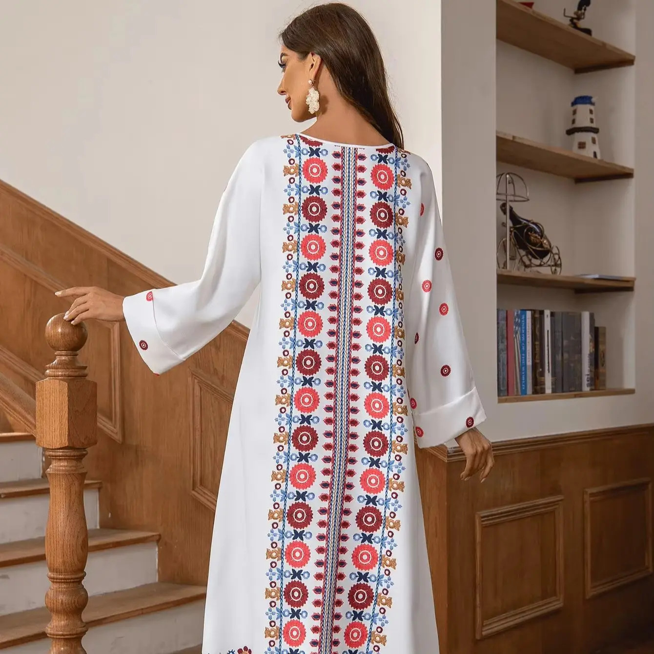 

UNI Eid Muslim Dress for Women Abaya Beading Print Abayas Arab Dubai Jalabiya Party Dresses Kaftan Vestidos Largos Long Robe