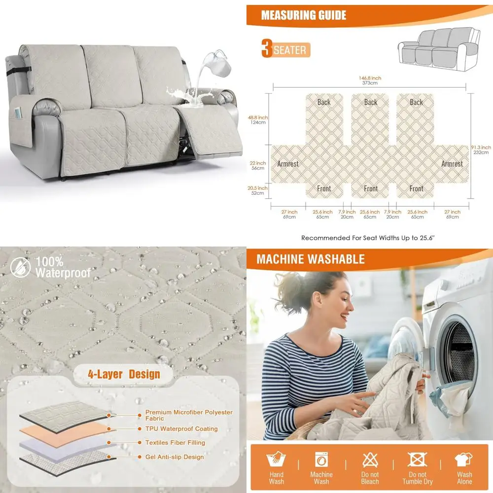 

Waterproof Washable Sofa Cover - 1-Piece Recliner Couch Cover with Non-Slip Protection for Furniture