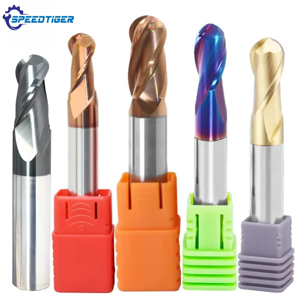SPEEDTIGER Ball-Nose End Mill Solid Carbide Tungsten Coated HRC55/HRC65/HRC70 CNC for Steel R0.5 R1 R2 R3 R4 R5 R6 R7 R8 R9 R10