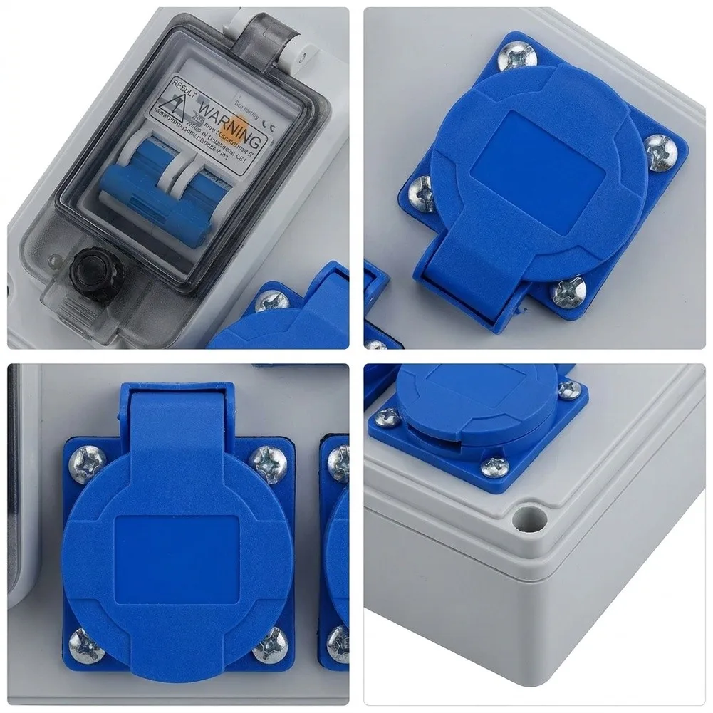 Wall Distributor with 3 German Style Sockets IP54 Protection 250V 16A 1P+N FI Switch ABS Housing for Outdoor Workshop