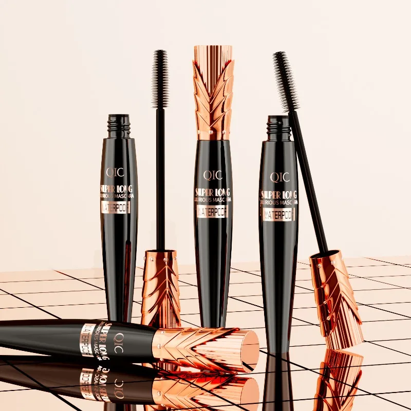 Black Crown-Tip Black & Gold Mascara 4D Large Brush Waterproof Volumizing Lengthening & Curling Long-Lasting Wear Cosmetic 1pcs