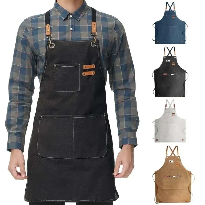 

Household Canvas Apron Oil-proof Can Wipe Hands Kitchen CookingMen Women Adult With Tool Pockets Fashion Coffee Over apron