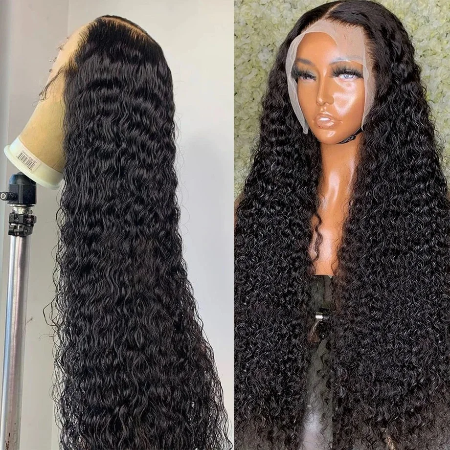 Onda de Água Brasileira Frontal Lace Wig, Pré Arrancadas Perucas Encaracoladas, Nós Branqueados, HD Transparente Lace Cabelo Humano, Preto, Escolha, 13x6