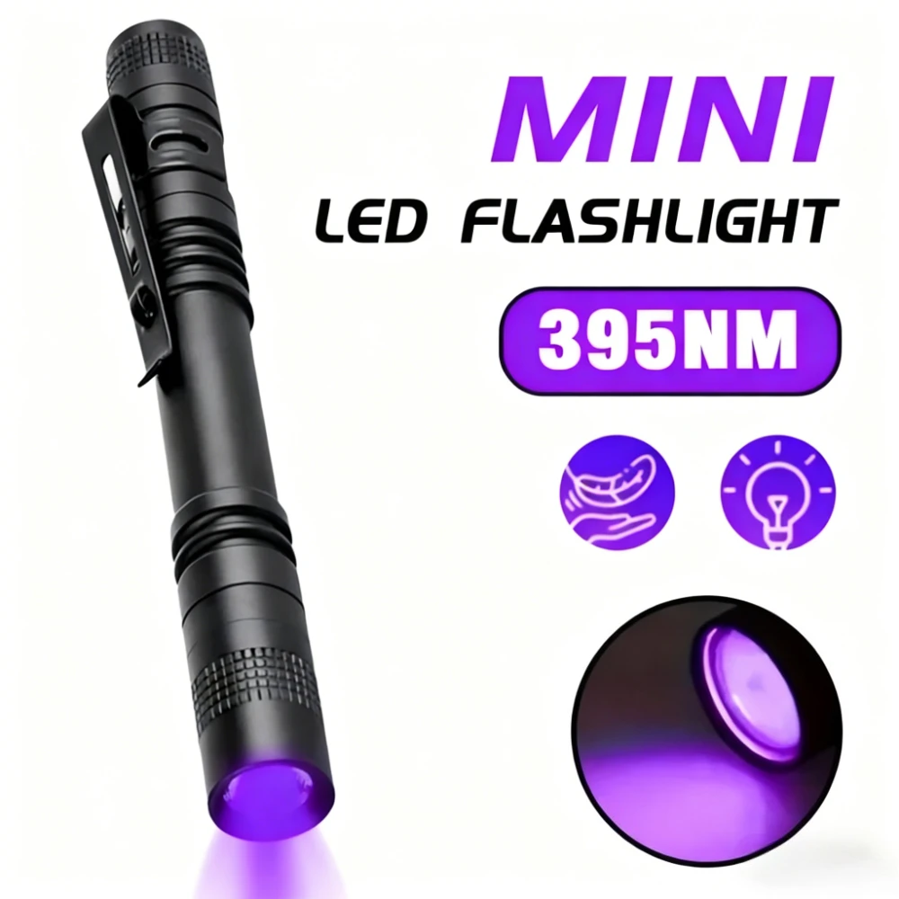 

395 нм УФ-фонарик Ультрафиолетовый/белый свет Использование 3A для домашних собак, кошек, детектор мочи Скорпион, портативная лампа с зажимом для ручки