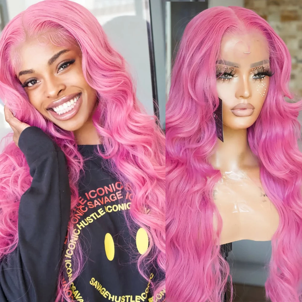 

Strawberries Pink Lace Wig Long Body Wave Side Part Synthetic Lace Front Wig Heat Resistant Synthetic Hair Daily Use Cosplay Wig
