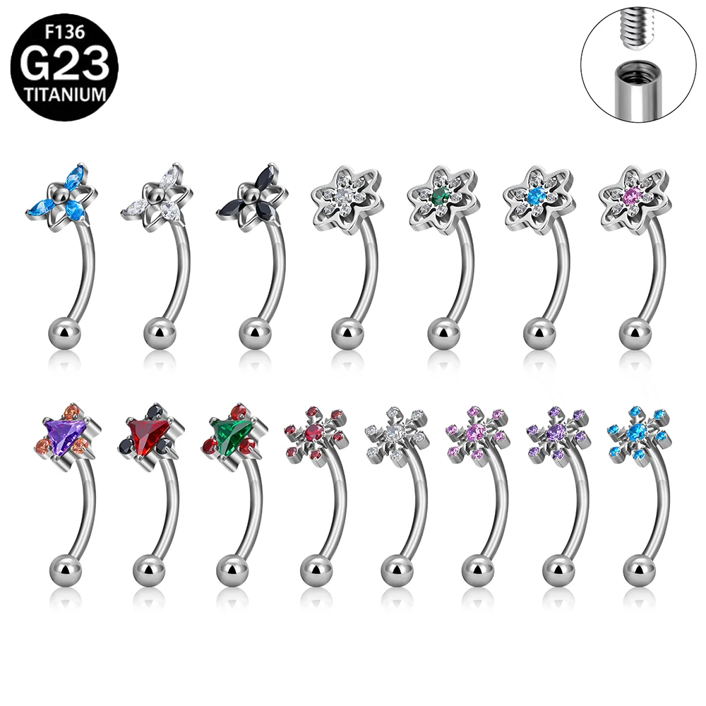 

ASTM F136 Titanium PIERC Flower Shape Belly Button Ring Navel Ring CZ Paved Top Threaded Belly Piercing Navel Rings Body Jewelry