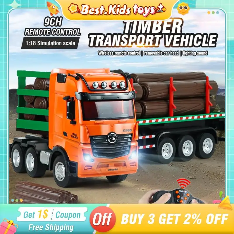 

1:18 RC Wood Transporter Truck 9CH Semi Trailer With Sound Light Remote Control Detachable Body Engineering Vehicle Kids Toys