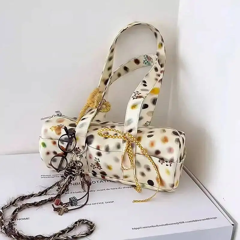 Korean Colorful Polka Dot Shoulder Bags Women Cylinder Zipper Handbag Ladies Unique Versatile Fashion Commute Crossbody Bag 2025