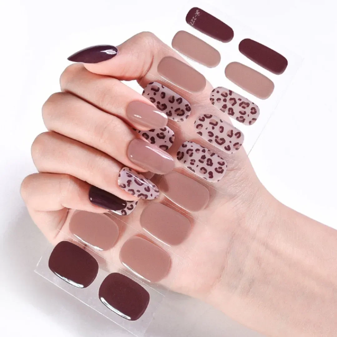 

24 Tips Autumn And Winter UV Semi Cured Gel Nail Stickers Leopard Color Nail Art Wraps Nail Strips Manicure Decoration For Nails