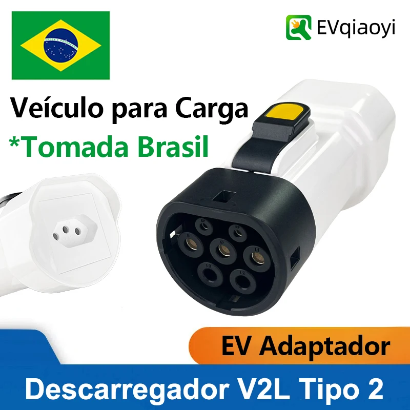 مفرغ EVqiaoyi Type2 V2L لمحول Descarregador Descarga BYD MG للمركبة إلى التحميل مع مقبس برازيلي للتخييم #1
