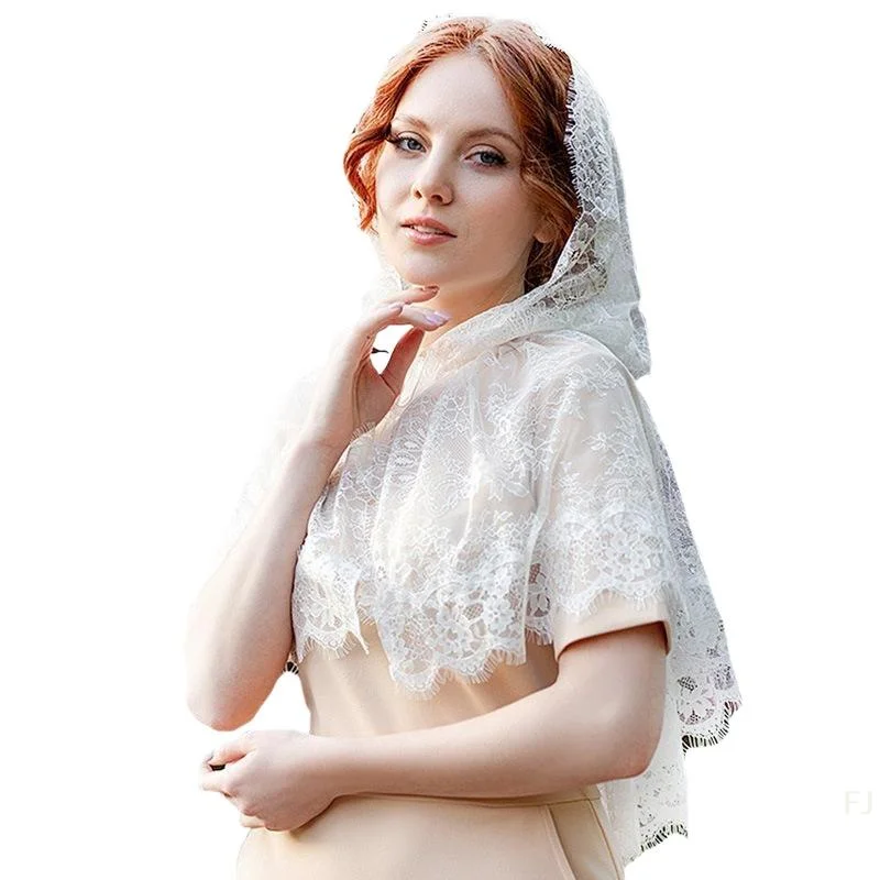 [YU]Woman Lace Shawl Wedding Church Lace Trim Scarf Soft Lightweight Scarf With Hoodie For Hot Weather Sunproof Supplies