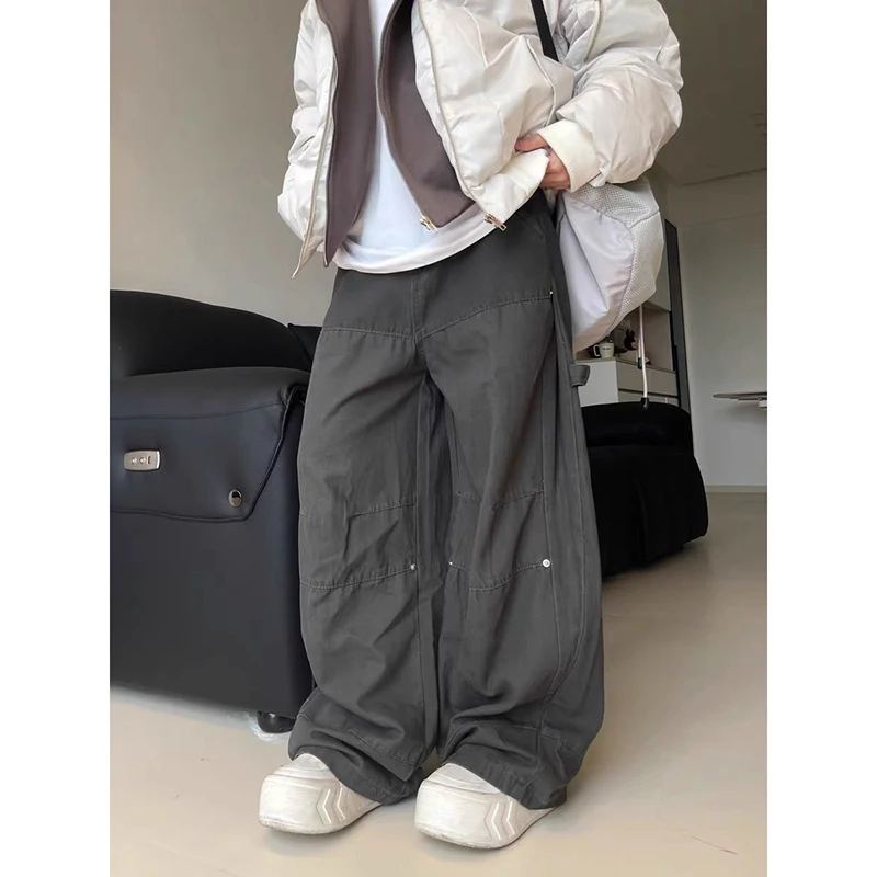 Women's Fashion Retro Y2K 90s Wide Leg Grey Jeans Cool Girl Streetwear Loose Trouser Female Casual High Waist Baggy Denim Pants