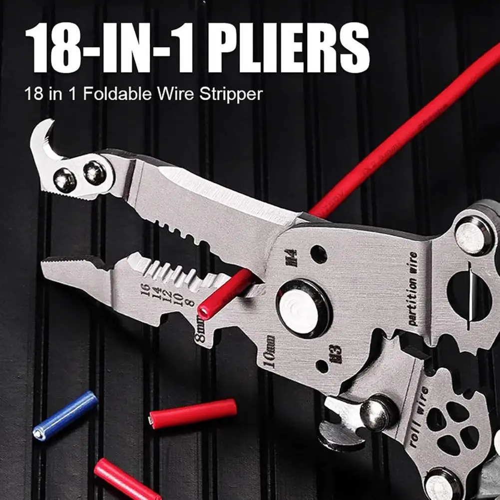 Multi Functional 18-in-1 Wire Stripper Tool Foldable Professional Wire Stripper With Twister/Crimping Function Electrician Plier