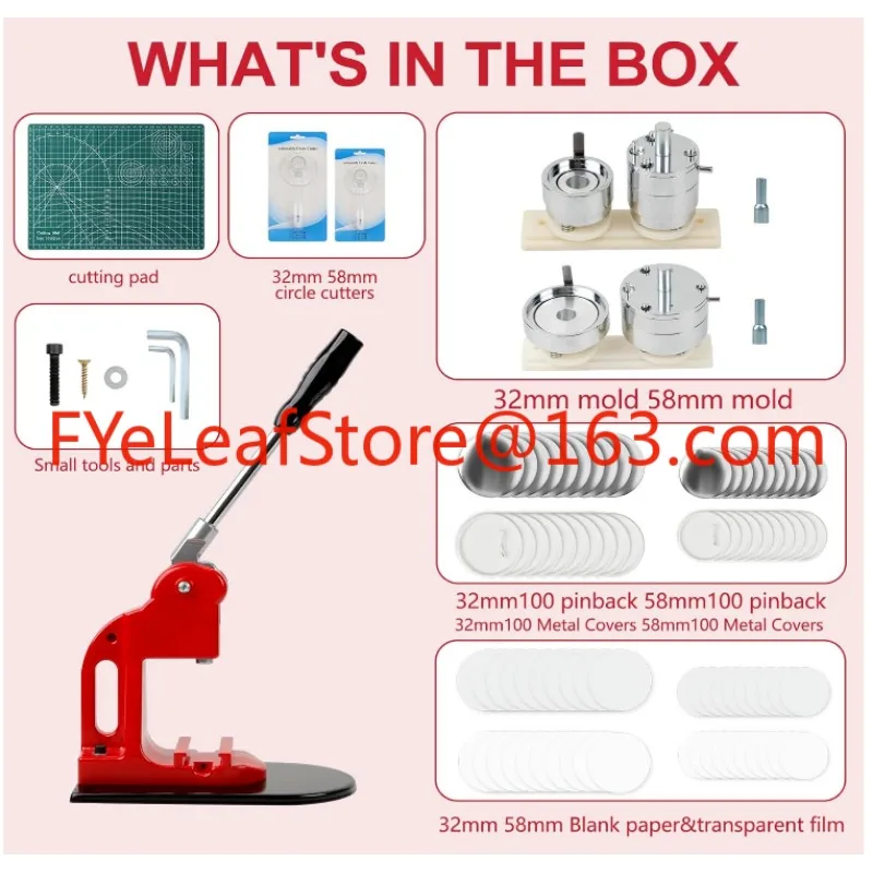 Button Maker Machine Multiple Sizes 1.25+2.25 Inch (32+58mm) with 200 PCS Materials  Cutter and Cutting Mat
