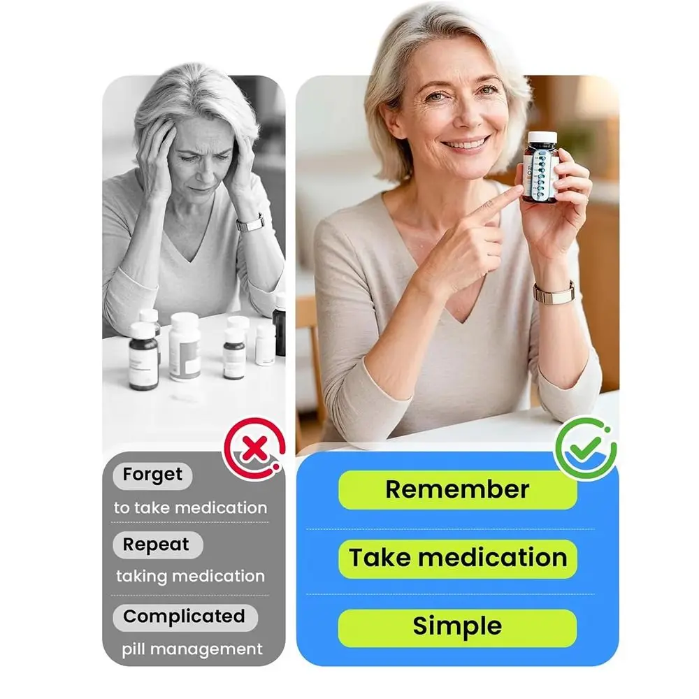Reusable Pill Reminder Color-Coded Easy Date Mark 7 Day Pill Tracker Elastic Lanyard Adhesive Back Pill Bottles Memory Aid