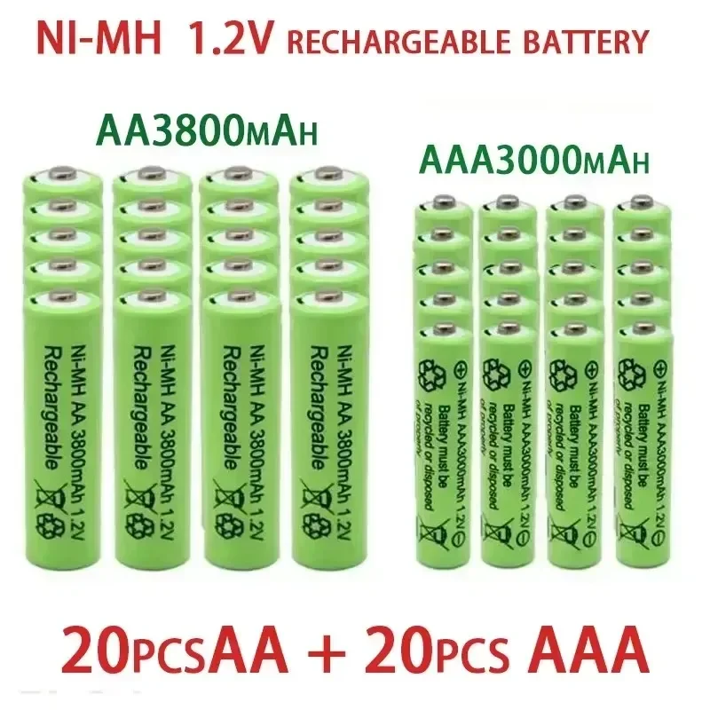 2024 100% genuine new 1.2V rechargeable battery AA 3800mAh+AAA 3000mAh keyboard, mouse, electric toy NI-MH battery