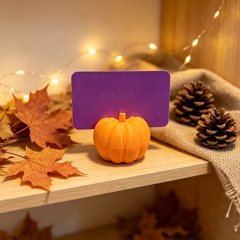 3D Printed Halloween Pumpkin Card Holder, Holiday Table Place Card, Postcard Photo Display Stand, Ornament