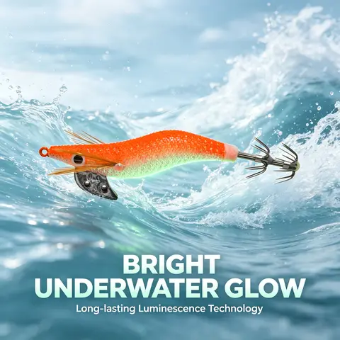 2 Pcs Nocturnal Glow-Tip Shrimp Squid Jig Tackle 3D Realistic Shrimp Shape with Hook Premium Saltwater Bait for Squid-Fishing