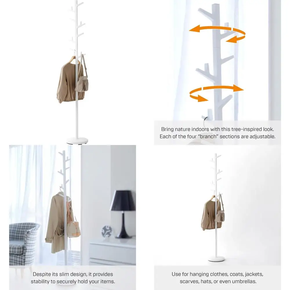 

White Steel Standing Coat Rack Tree for Hat and Coat Storage