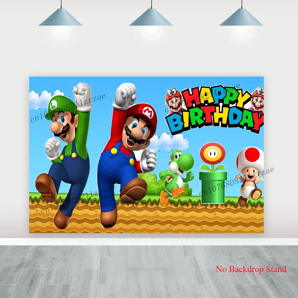 غطاء خلفية سوبر ماريو للأطفال الأولاد لتزيين حفلات أعياد الميلاد السعيدة وحفلات استقبال المولود الجديد، لافتة خلفية جدارية للتصوير الفوتوغرافي #4