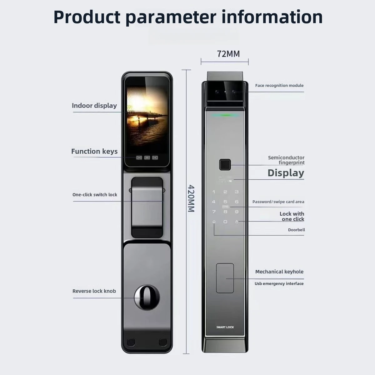 3D Face recognition fingerprint password door lock video intercom monitoring visual remote home smart door lock