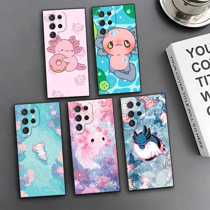 Axolotl Cartoon Cute Phone Case For Samsung Galaxy S24 S25 S26 Ultra S23 Plus S22 S21 FE S20 + Edge Pattern Customized Cover