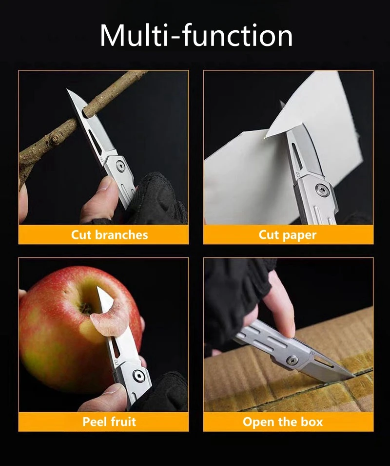 korknife Opvouwbaar zakmes D2 roestvrijstalen mes voor heren Roestvrij stalen handvat Klein sleutelhangermes Buitenmes