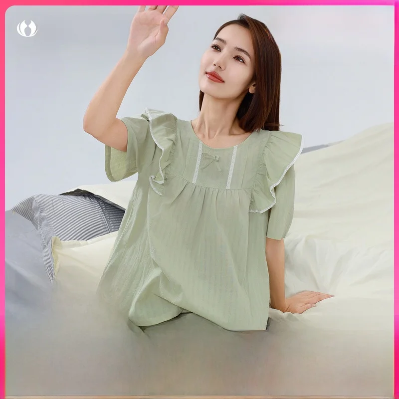 pigiama-estivo-in-cotone-stile-principessa-leggero-e-comodo-con-ricamo-a-quadrifoglio-modello-hj2612