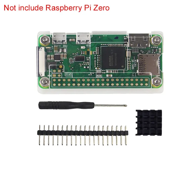 4 in 1 Raspberry Pi Zero W Case Acrylic Cover Shell + Aluminum Heat Sink +GPIO 40 Pin Connector + Screwdriver for RPI Zero Pi0