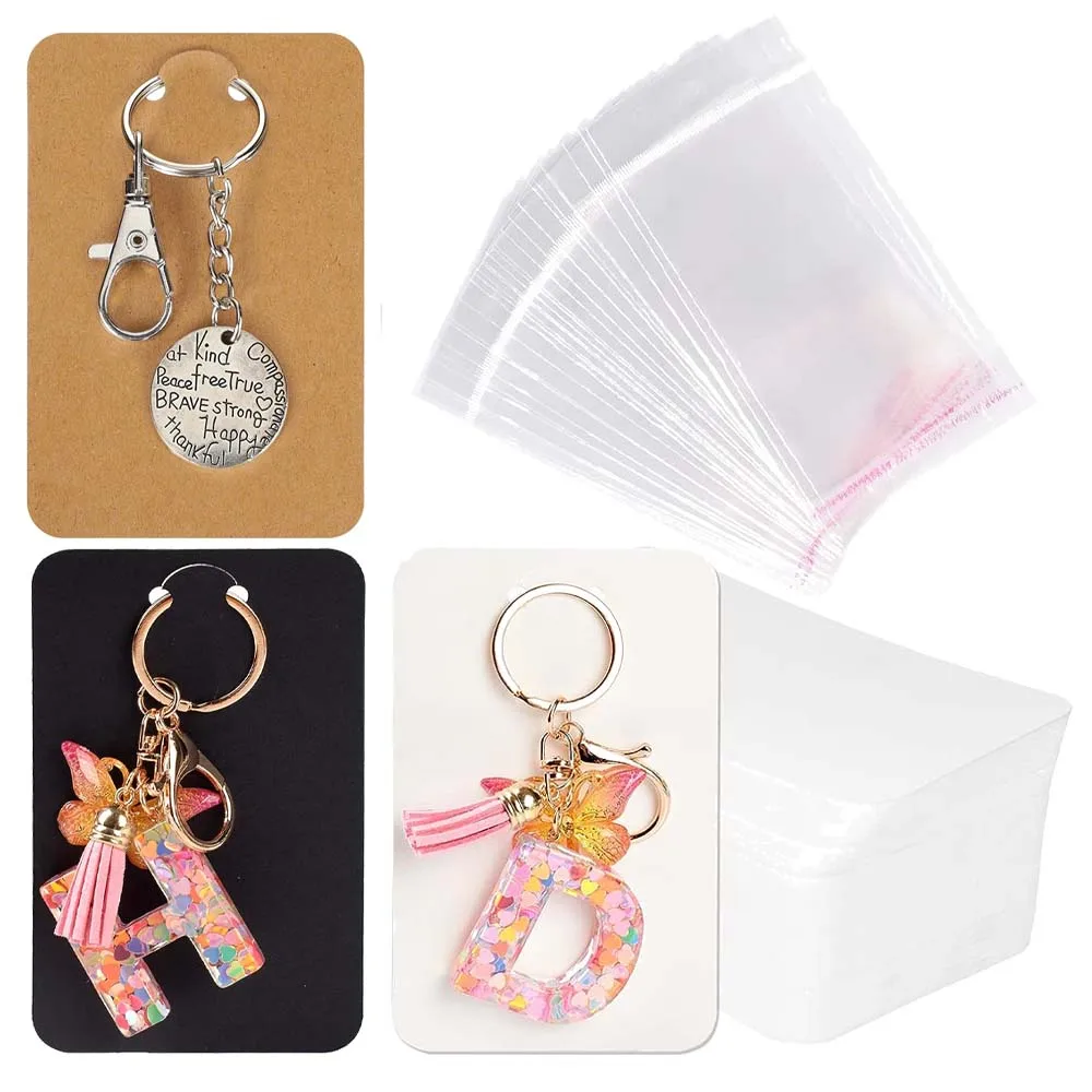 50pcs Keychain Display Cards Holder Self-Sealing Bags For Jewelry Organizers Storage Small Business Packaging Supplies Material