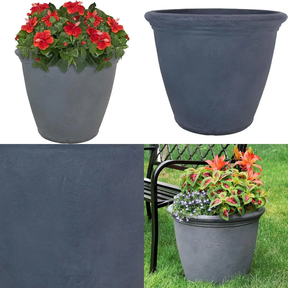 

Large 20-Inch Plastic Outdoor Planter - Double-Walled Polyresin Round Pot with Drainage and Drillable Feature