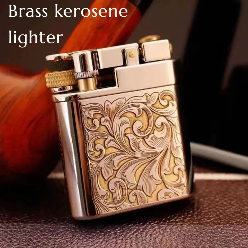 

Retro Classic Pure Copper Lighter Outdoor Camping Hiking Survival Side Sliding Wheel Igniter Tangcao Metal Heater Tools