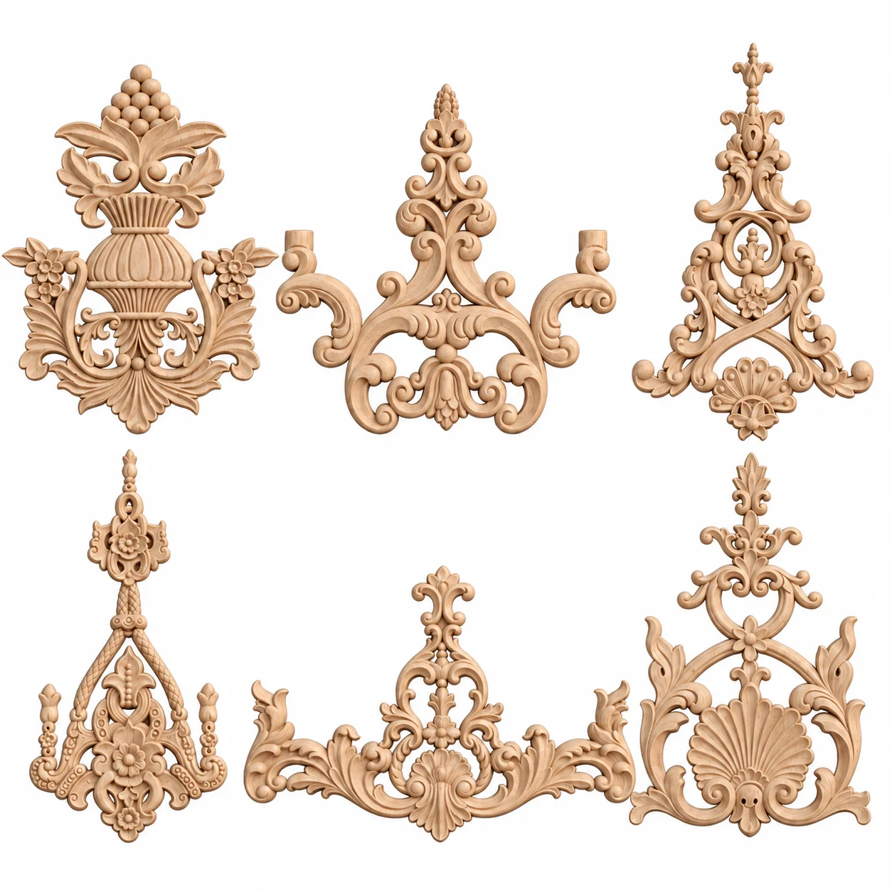 Wood Carved Applique European Solid Wood Onlay Unpainted Floral Door Center Ornament for Cabinet Door Home DIY Decor