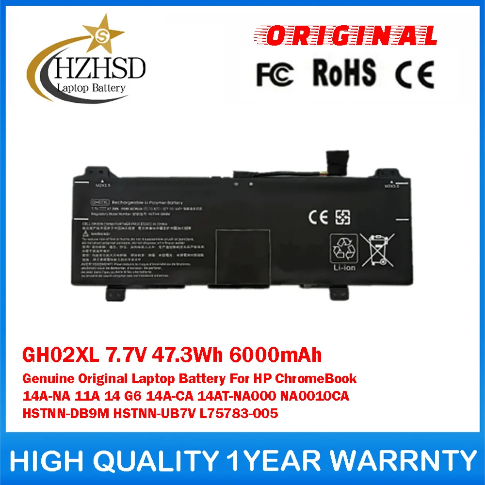 

GH02XL 7.7V 47.3Wh 6000mAh Genuine Original Laptop Battery For HP ChromeBook 14A-NA 11A G6 14A-CA 14AT-NA000 NA0010CA HSTNN-DB9M