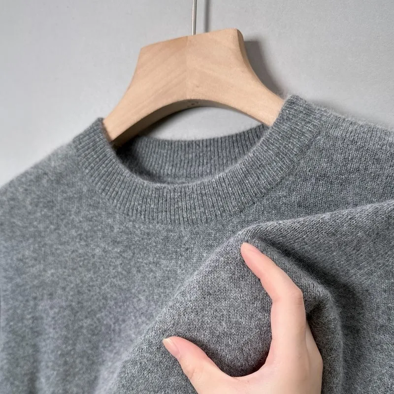 High Quality Woolen Sweater Men's 100% Pure Wool Thickened Warm Semi-turtleneck Round Neck Winter Knit Base Pullover Men's Top