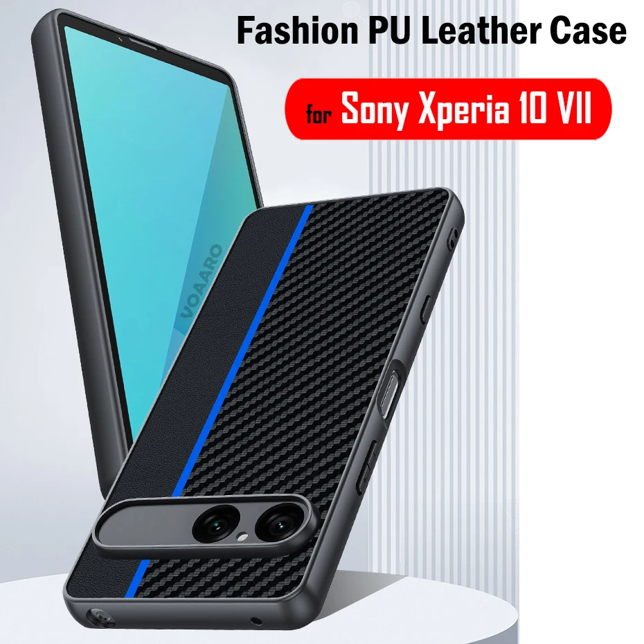 Funda para Sony Xperia 10 VII Funda para Sony Xperia 10 VII Funda de cuero PU con textura de fibra de carbono Funda protectora completa ultrafina