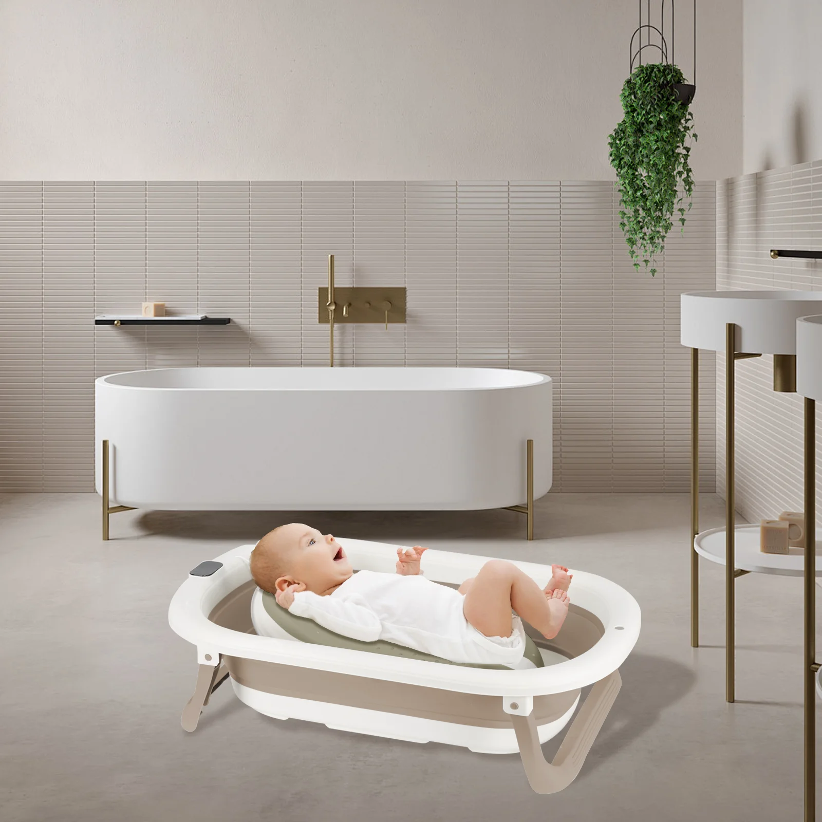 Baignoire Pliable Bébé, Baignoire Pliable Pour Nouveau-Né Avec Coussin (0-24 Mois), Cadeau de Naissa